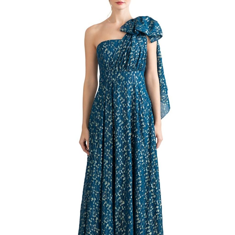 Shoshanna Caprina One-Shoulder Silk-Blend Gown